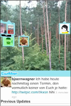 A still from Twittaround, the original augmented reality Twitter search app
