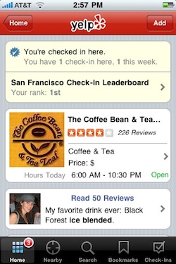 yelp iphone check-in