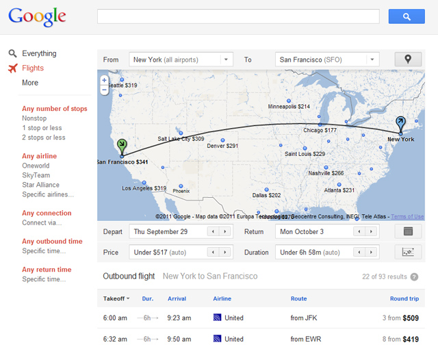 google flight search