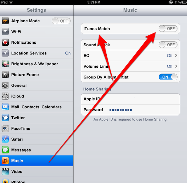 iTunes Match button