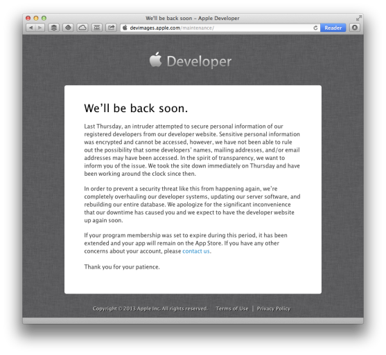 apple developer site hacked