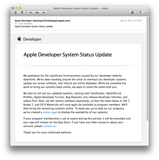apple developer site down