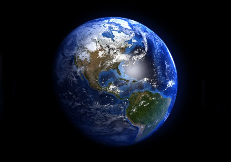 A view of the Earth from space showing North and South America