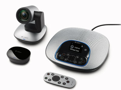 Logitech's ConferenceCam CC3000e comes with camera, a connector hub, speaker phone and remote.