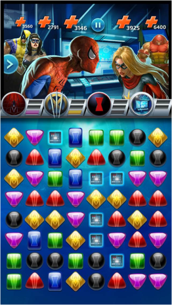 Marvel Puzzle Quest is a mix of match-3 an role-playing game -- and it's a mobile success.