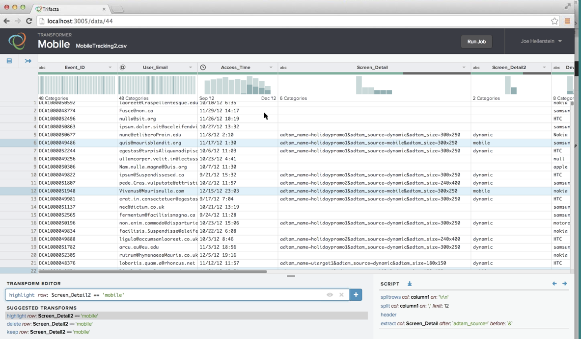 Trifacta's user interface.