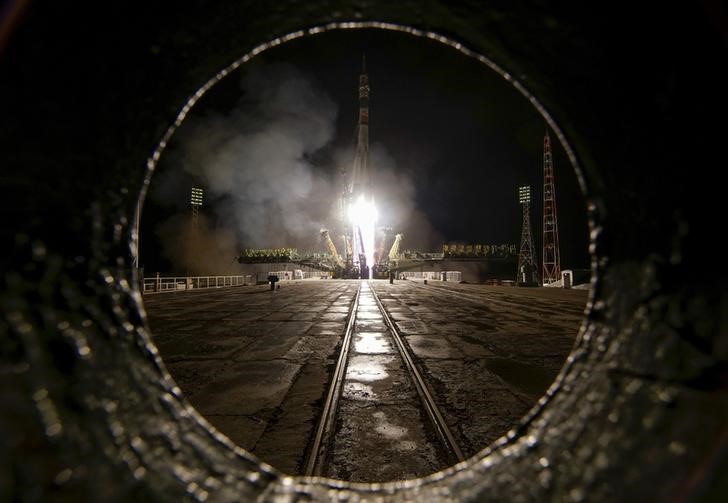 The Soyuz TMA-20M spacecraft carrying the crew of Jeff Williams of the U.S., Alexey Ovchinin and Oleg Skripochka of Russia blasts off to the International Space Station (ISS) from the launchpad at the Baikonur cosmodrome, Kazakhstan, March 19, 2016. REUTERS/Shamil Zhumatov