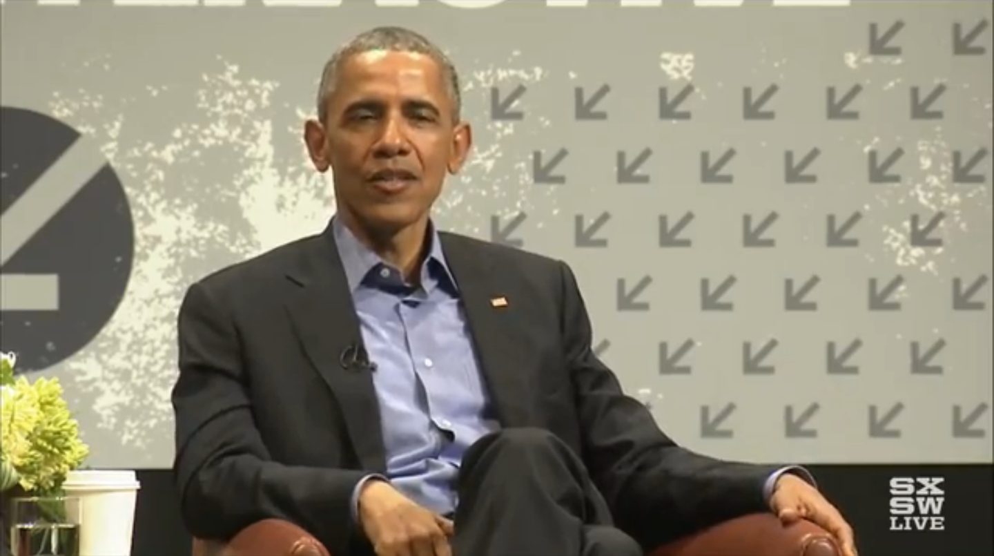 President Obama speaks at the South by Southwest Interactive conference on March 11, 2016 in Austin, Texas about civic engagement