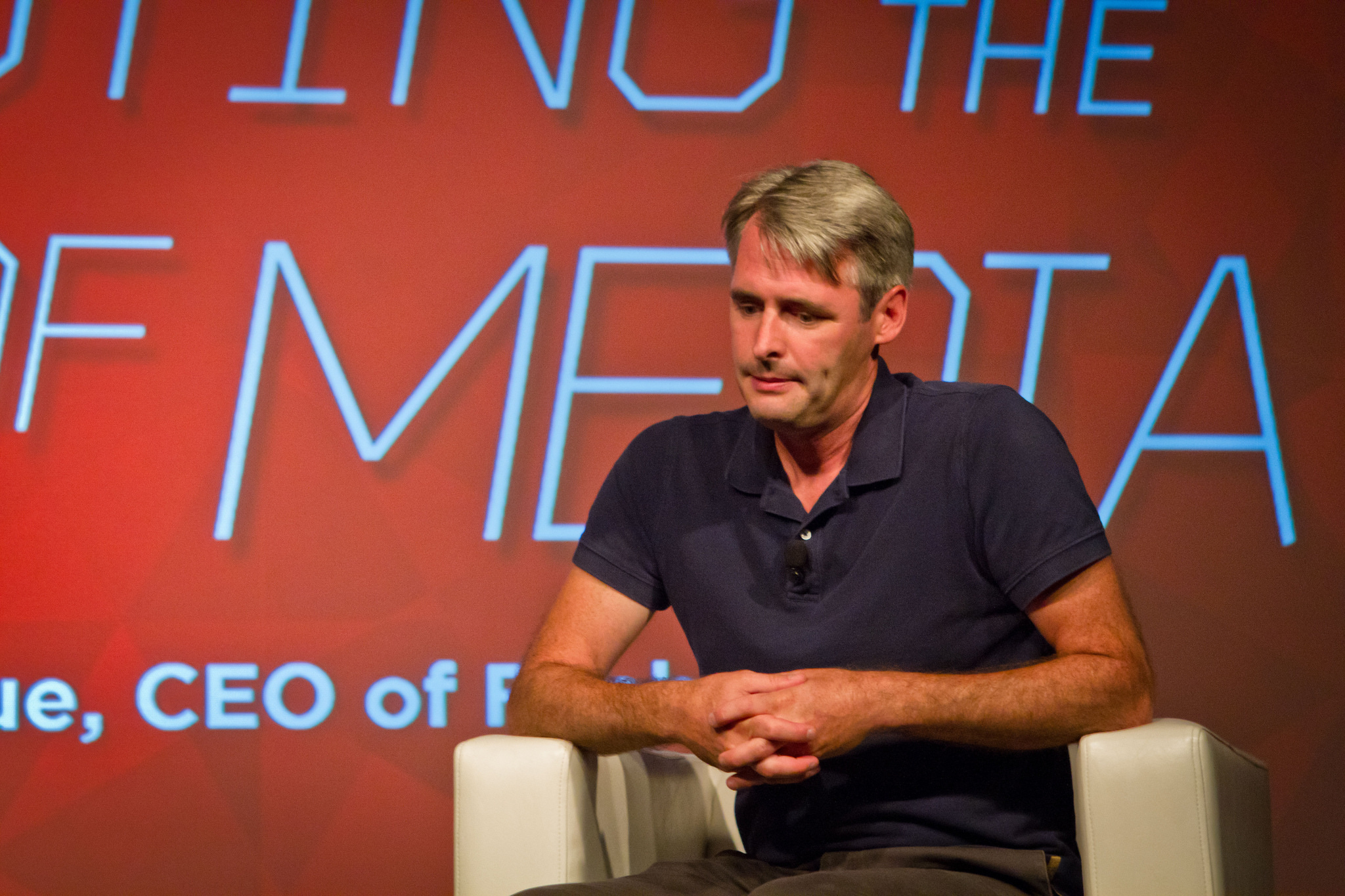 Flipboard CEO Mike McCue ponders the future of media on stage while at a ReadWriteMix event in August 2014.