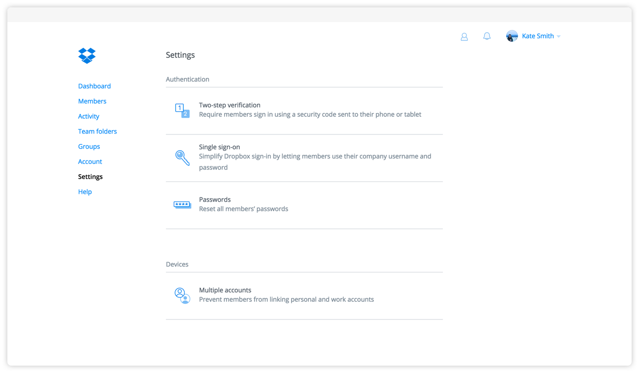 The new Dropbox admin console.