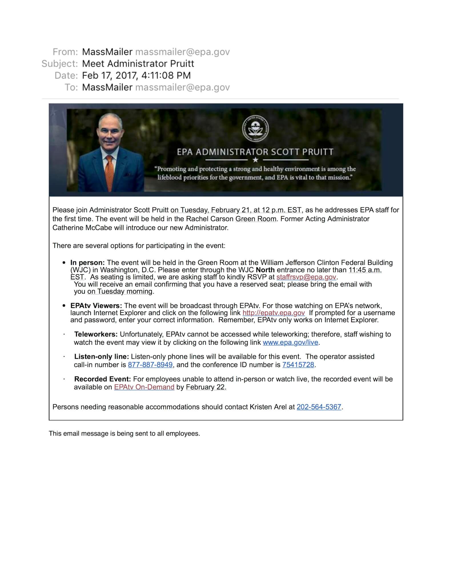 Meet Administrator Pruitt EPA MEMO