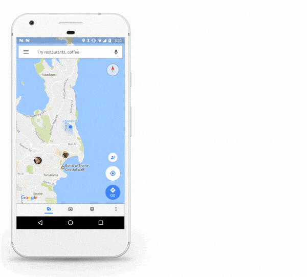 Location sharing in Google Maps for Android.