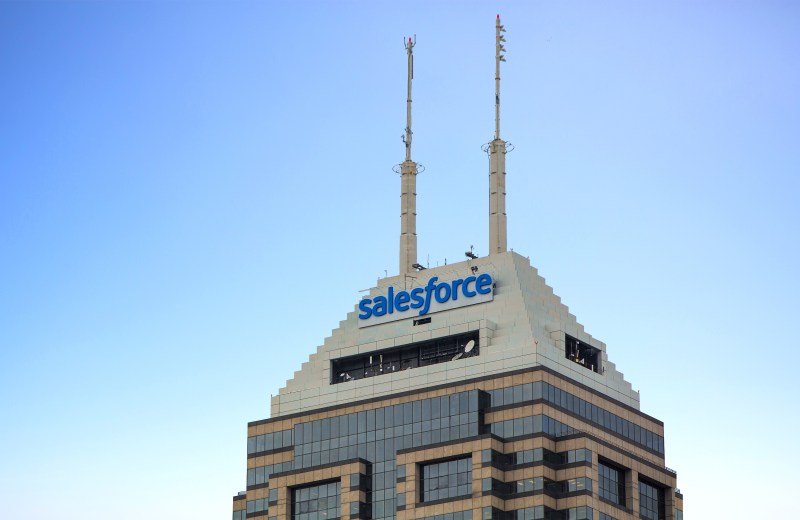This photo shows Salesforce Tower in Indianapolis is the company's largest hub outside its global headquarters in San Francisco.