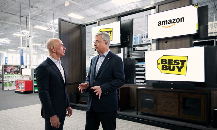Amazon CEO Jeff Bezos with Best Buy