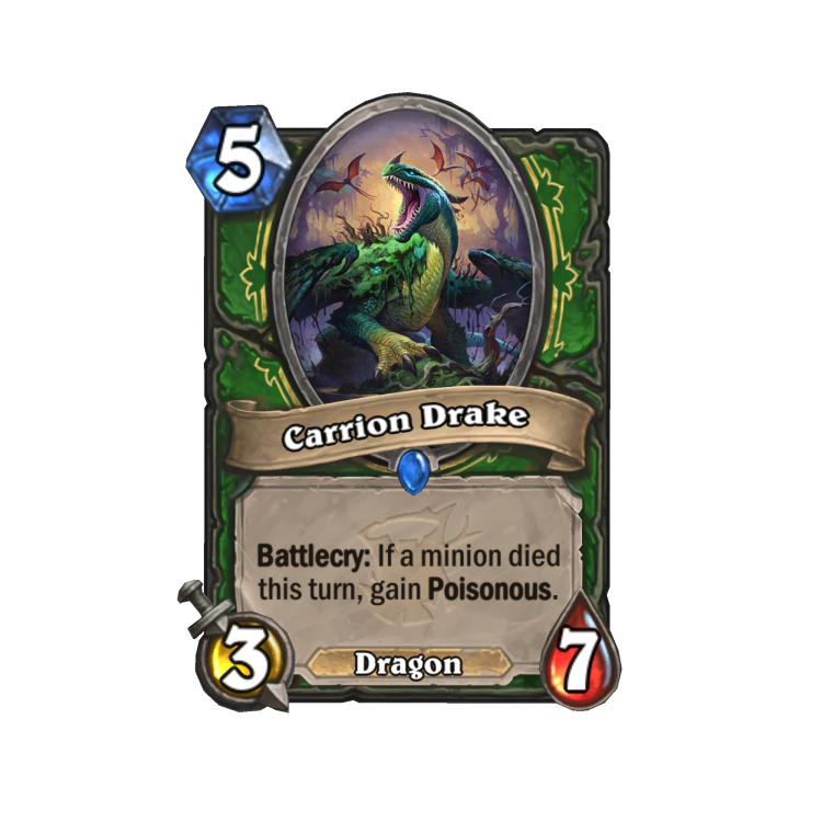 Carrion Drake is one of several new cards that might bring about Dragon Hunter in Hearthstone's Witchwood expansion. 