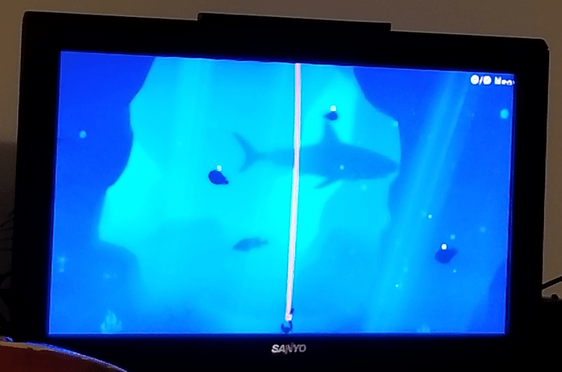 Nintendo Labo fishing game on TV