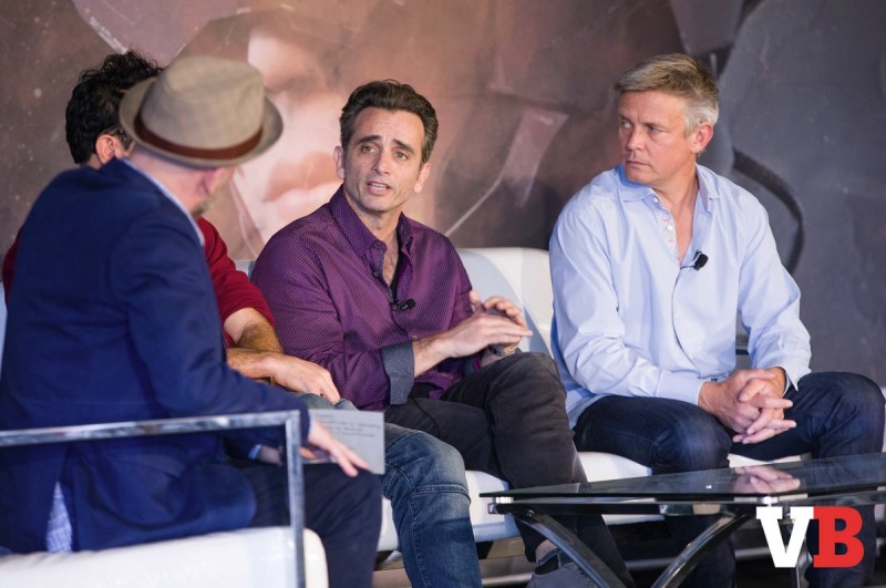 Gio Hunt of Blizzard makes a point as Philip Rosedale of High Fidelity gives him the evil eye.