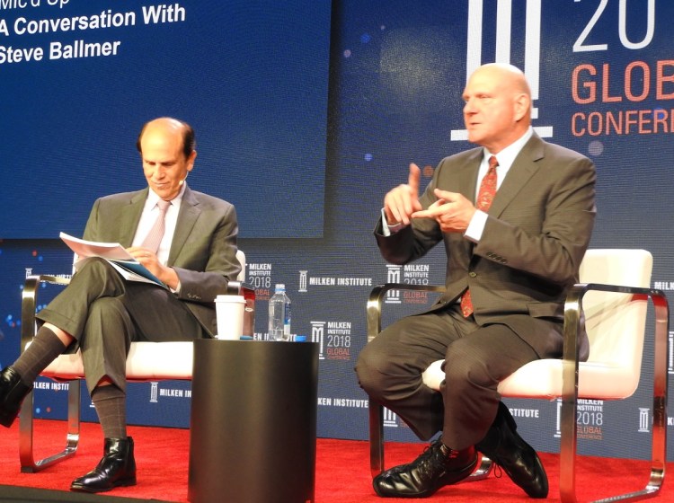 Steve Ballmer talked about life after Microsoft with Michael Milken.