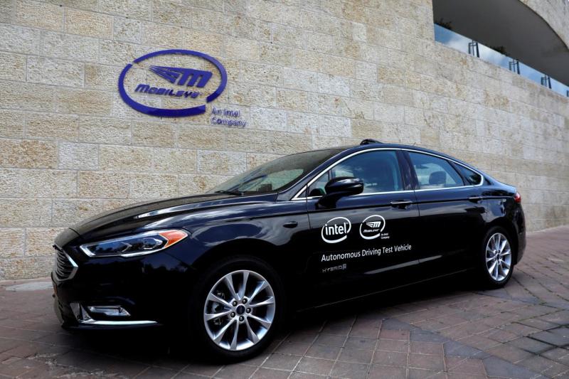 A general view of a Mobileye autonomous driving test vehicle, at the Mobileye headquarters in Jerusalem, May 15, 2018.
