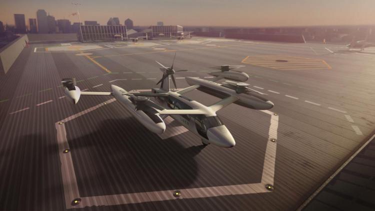 An illustrative view of Uber's concept electric vertical take-off and landing vehicle (eVTOL).