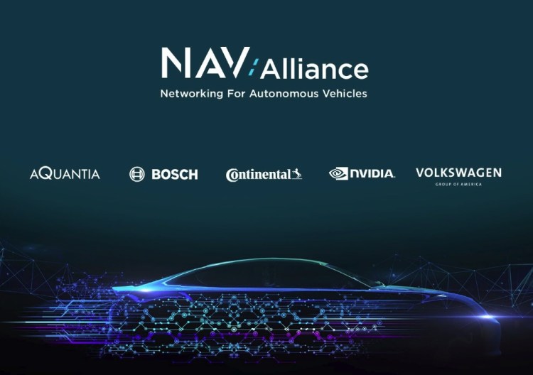 Aquantia, Bosch, Continental, Nvidia,
and Volkswagen have formed the formation of the Networking for Autonomous Vehicles (NAV) Alliance.