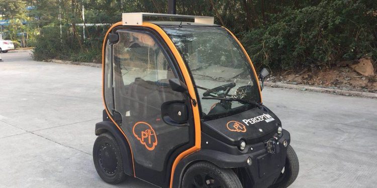 PerceptIn DragonFly Pod autonomous vehicle resembles a golf cart
