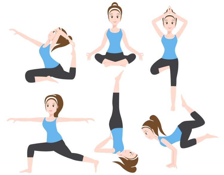 yoga character 6 set , traditional normal style , women exercise vector