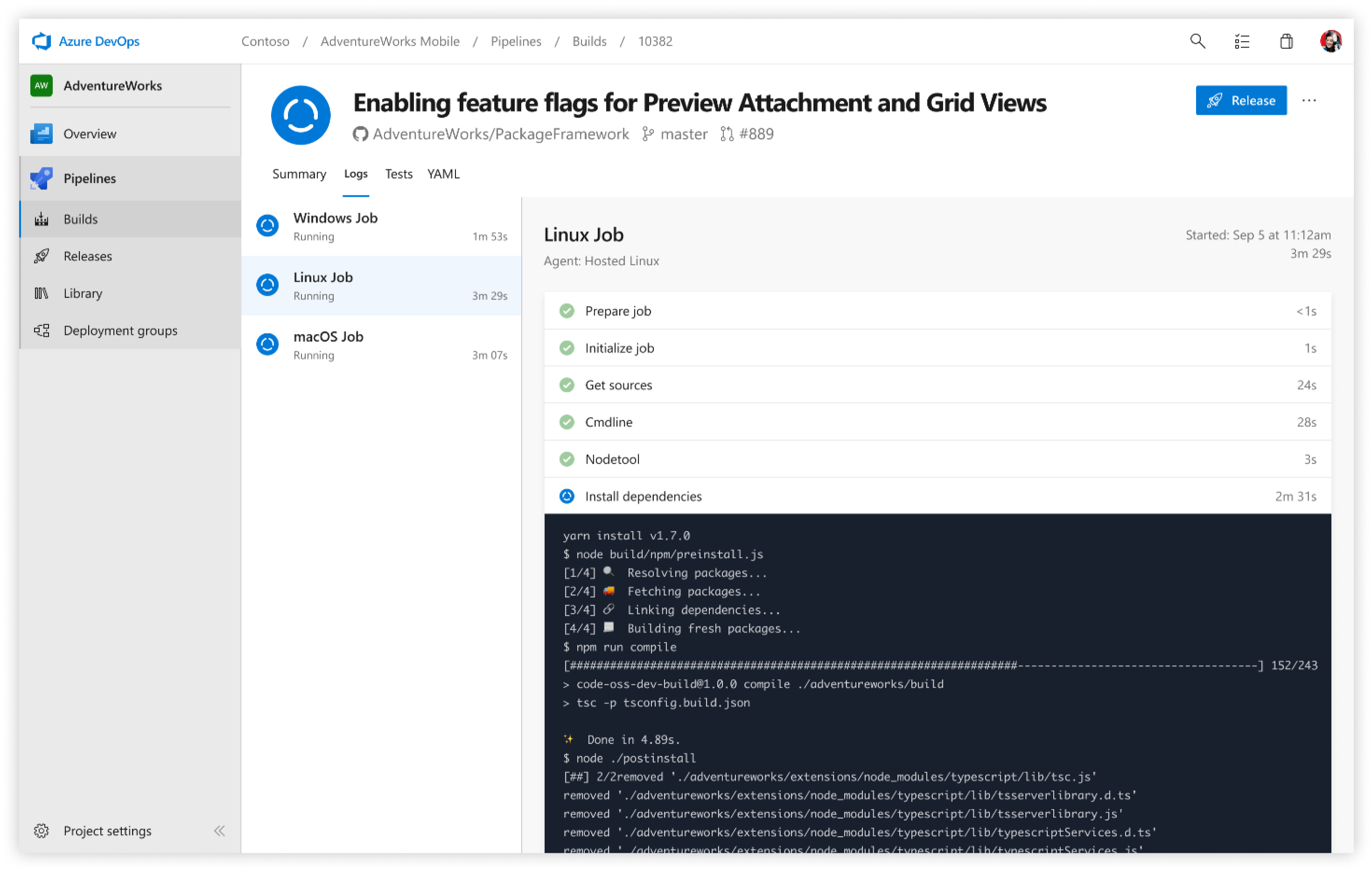 Screenshot of Azure Pipelines used independently to build a GitHub repo