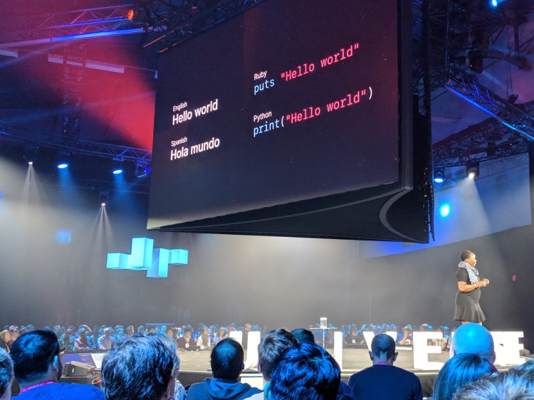 GitHub senior data scientist Omoju Miller onstage at Universe held Oct. 17, 2018 at the Palace of Fine Arts in San Francisco, California
