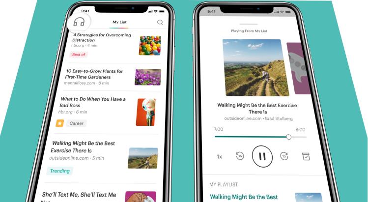 Pocket's new listen feature on an iPhone X