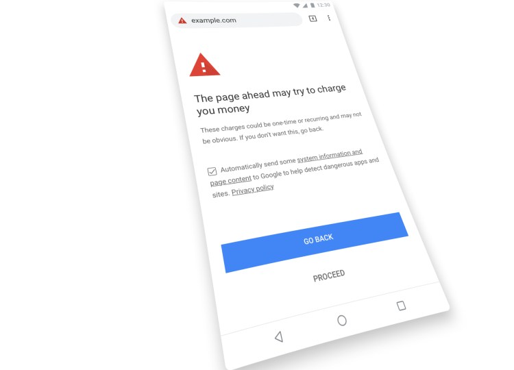 Chrome warning page on mobile