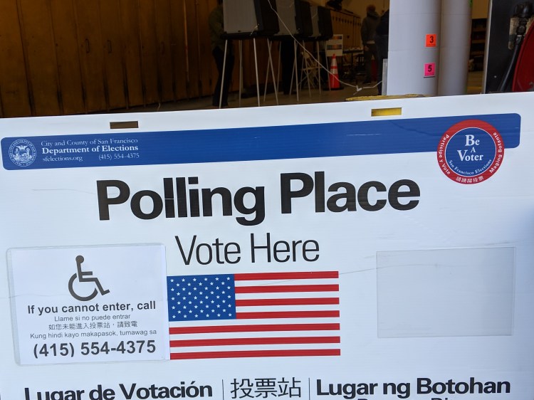 A sign outside of a polling place in San Francisco, California
