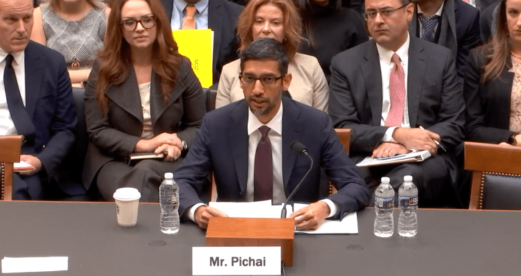 Google CEO Sundar Pichai testifies in front of the House Judiciary Committee. 