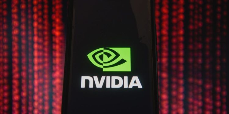 Nvidia logo is seen on an android mobile phone. 