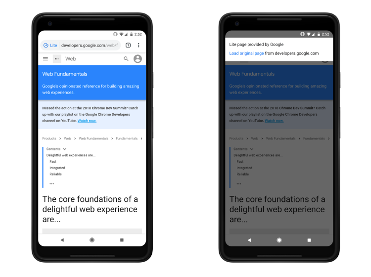 Google Chrome Lite pages