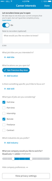 LinkedIn Career Interests Location