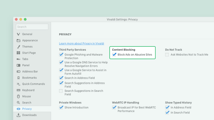 Vivaldi 2.6 ad blocking