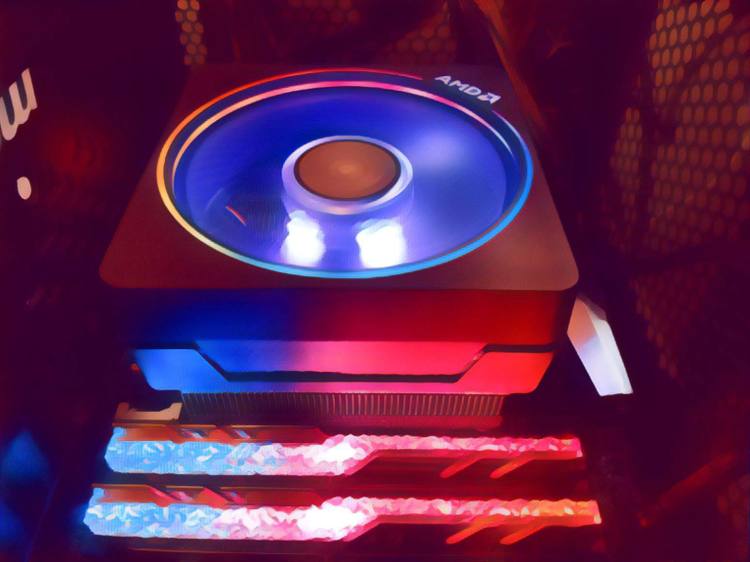 An AMD Ryzen CPU with a cooler.