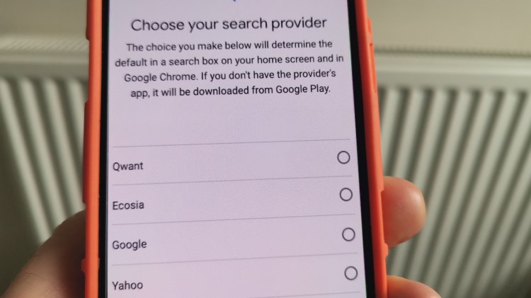 An illustrative version of the upcoming default search engine choice screen. 