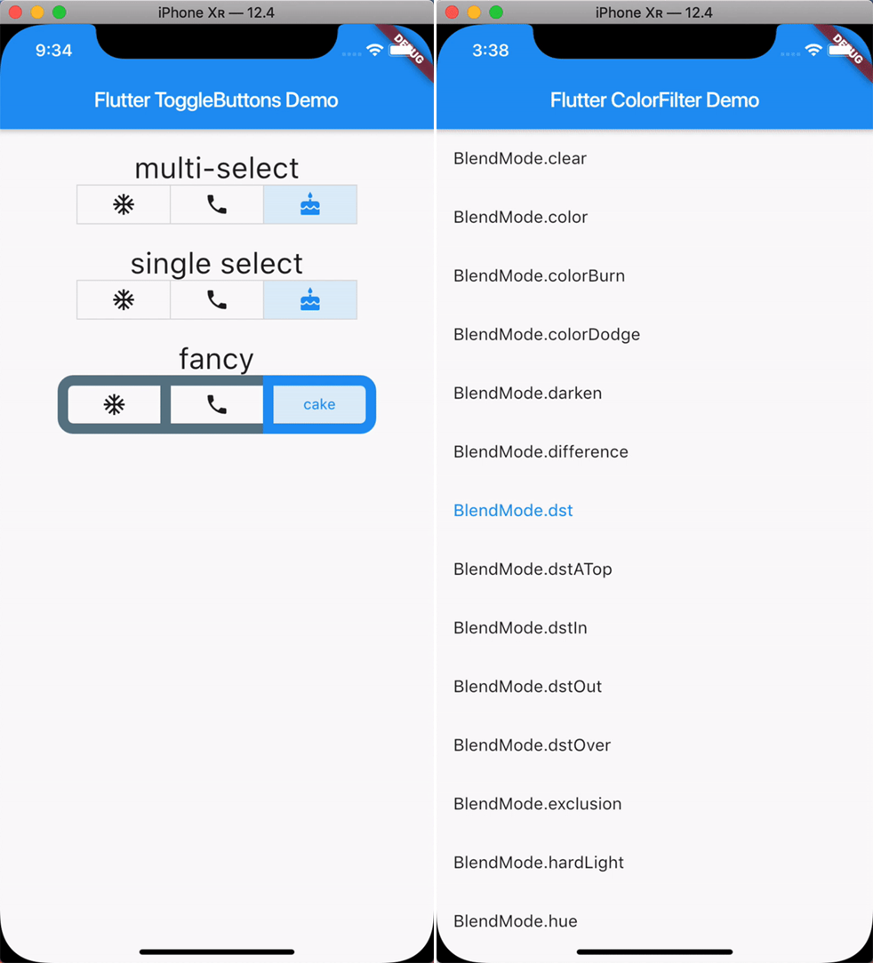 Flutter's ToggleButtons widget and ColorFiltered widget