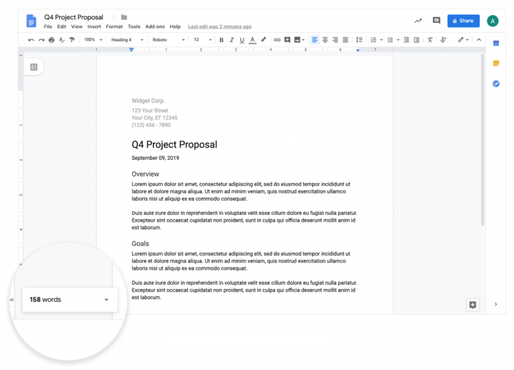 Google Docs live word counter