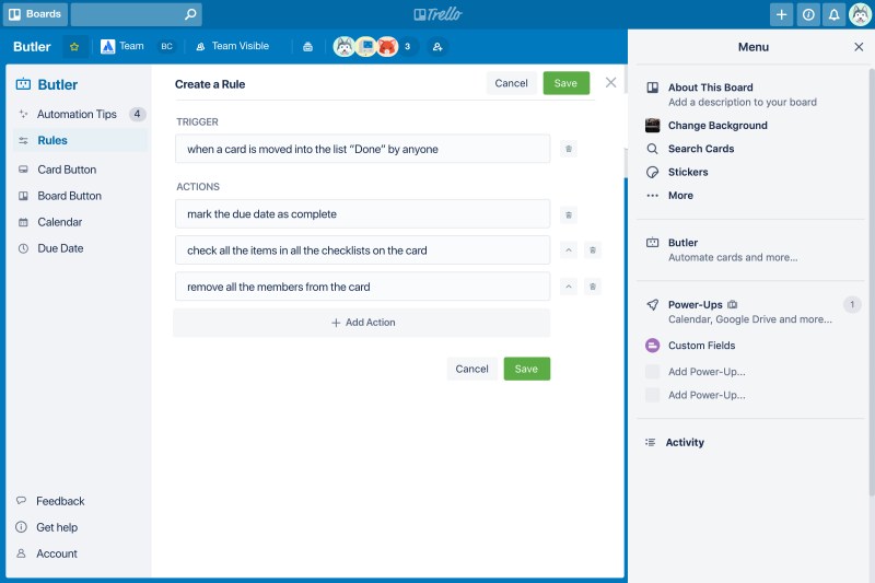 Trello Butler automation rules