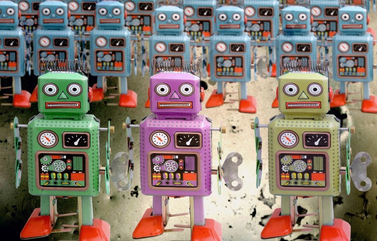 Large troop of retro robots