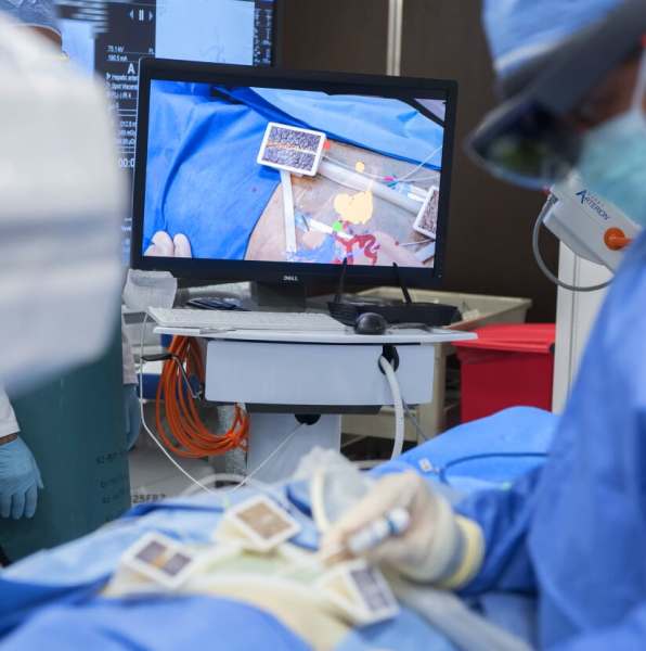 What a doctor sees during surgery with MediView AR.