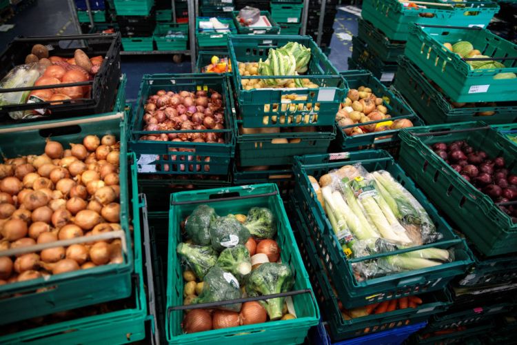 crates of vegetables in a warehouse