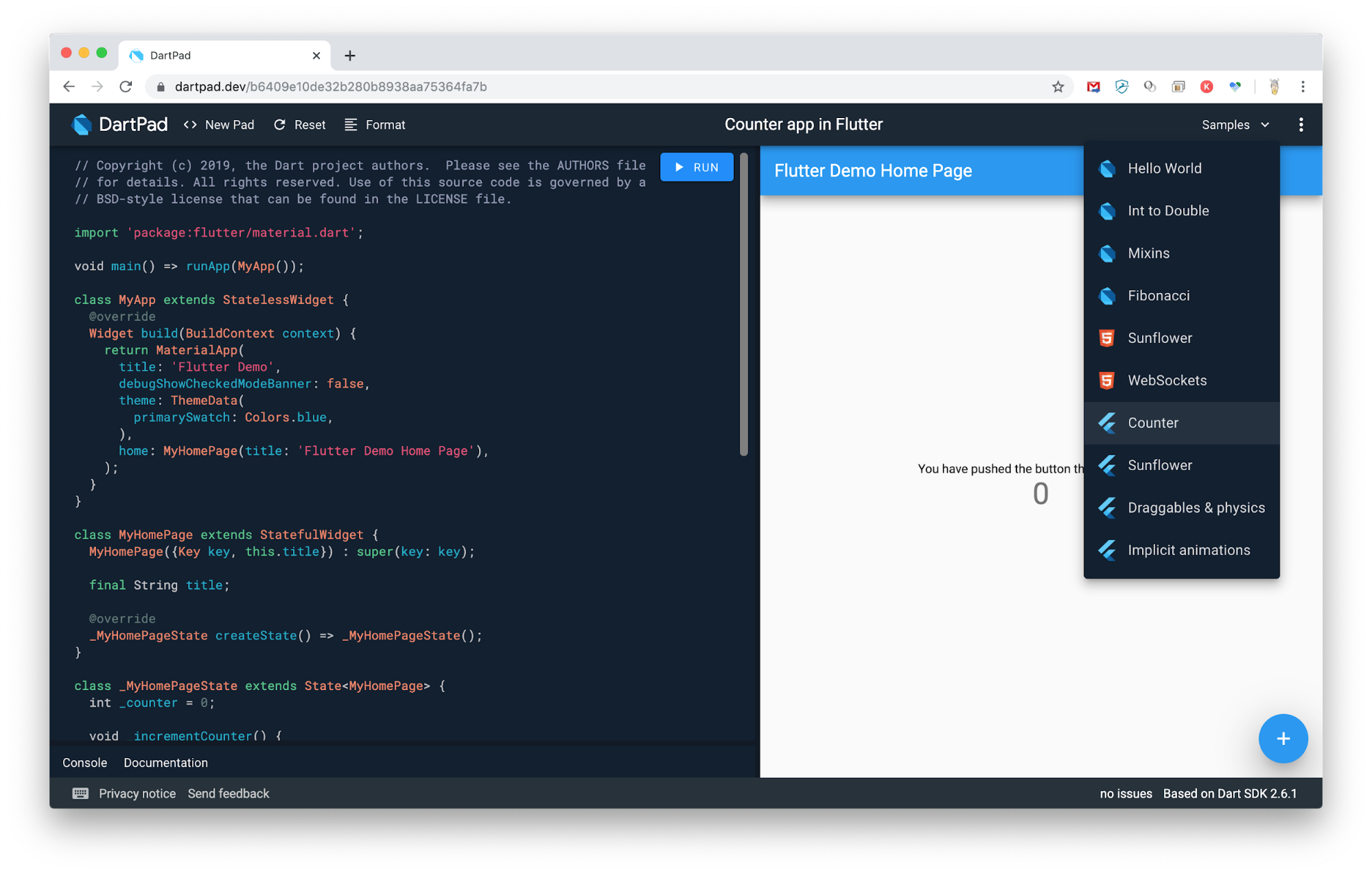Flutter DartPad