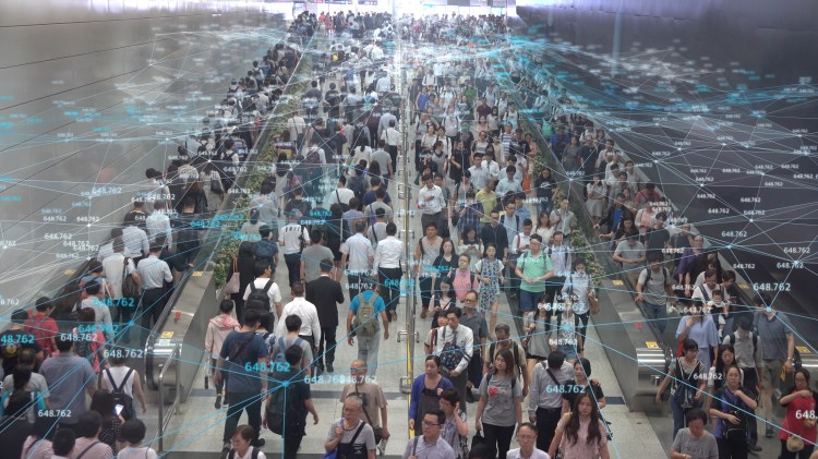 crowd of people being tagged in real time